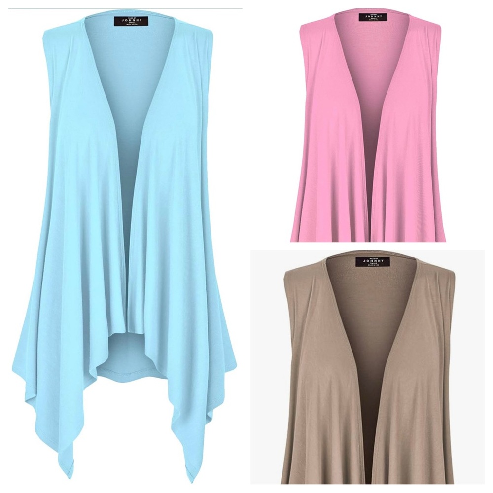 Women's Lightweight Sleeveless Draped Open Cardigan Set of 3 XL Blue, Pink, Tan